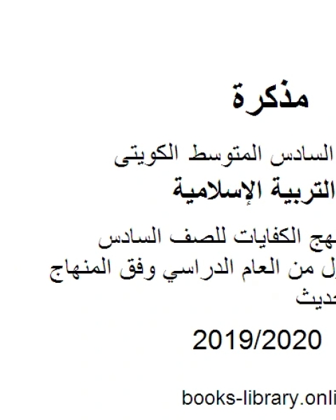 كتاب ورقة عمل للدروس الأربع الأولى للصف السادس للفصل الأول من العام الدراسي وفق المنهاج الكويتي الحديث لـ مدرس تربية اسلامية