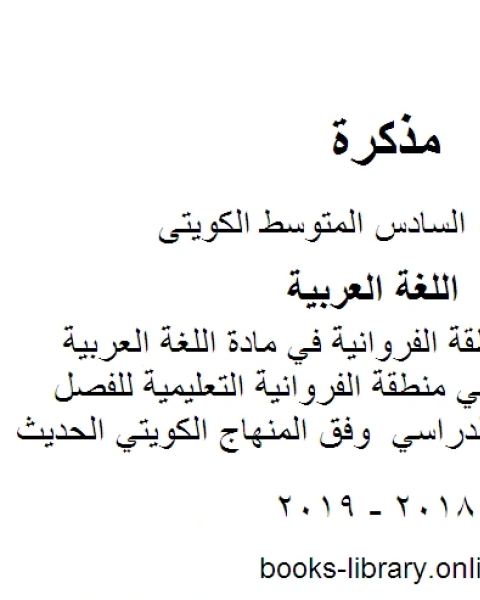 كتاب نموذج اجابة منطقة الفروانية في مادة اللغة العربية للصف السادس في منطقة الفروانية التعليمية للفصل الأول من العام الدراسي وفق المنهاج الكويتي الحديث لـ مدرس لغة عربية