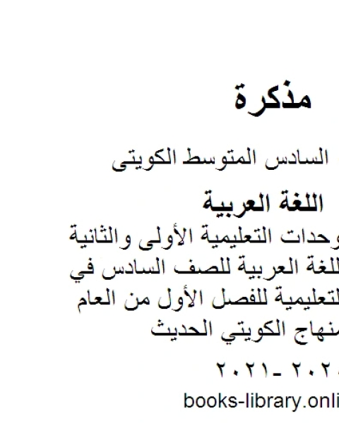 كتاب الثروة اللغوية للوحدات التعليمية الأولى والثانية والثالثة في مادة اللغة العربية للصف السادس في منطقة الفروانية التعليمية للفصل الأول من العام الدراسي وفق المنهاج الكويتي الحديث لـ مدرس لغة عربية