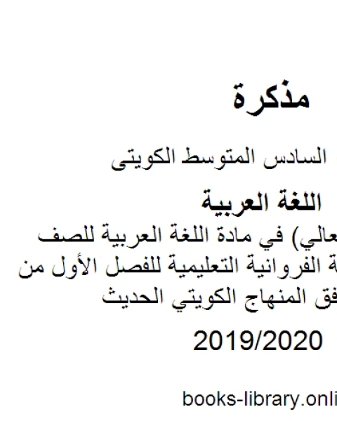 كتاب مذكرة سلسلة المعالي في مادة اللغة العربية للصف السادس في منطقة الفروانية التعليمية للفصل الأول من العام الدراسي وفق المنهاج الكويتي الحديث لـ مدرس لغة عربية