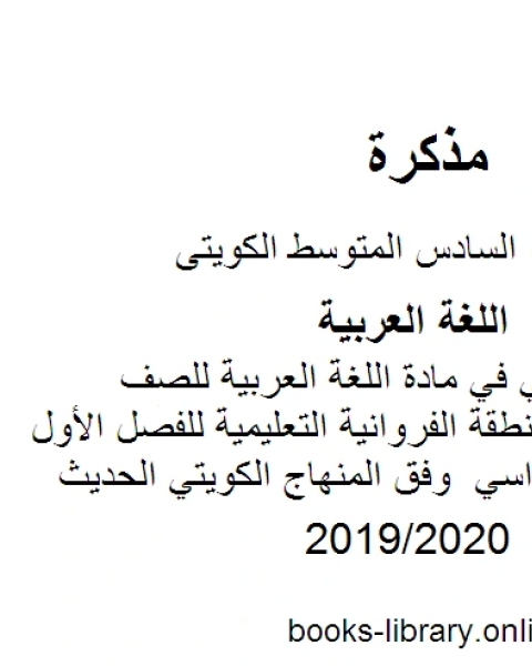 كتاب مذكرة المعالي في مادة اللغة العربية للصف السادس في منطقة الفروانية التعليمية للفصل الأول من العام الدراسي وفق المنهاج الكويتي الحديث لـ مدرس لغة عربية